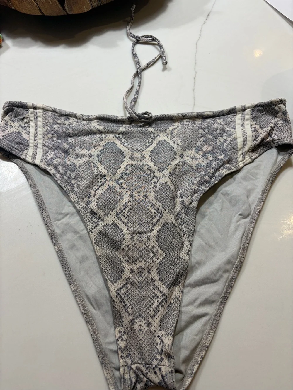 Frankie’s snake skin grey and white bathing suit bottoms high rise